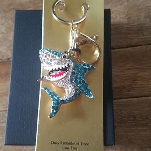 Natasha blinged-out shark happy keyring fob charm